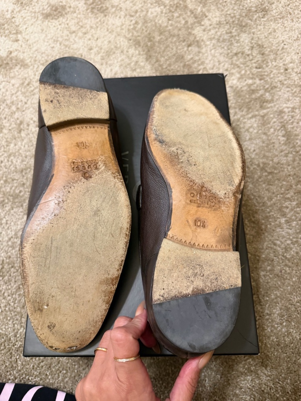 Gucci Brown Leather Horsebit Loafers with Green-Red Web - Picture 2 of 3